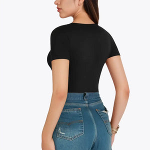 Bodysuit Modelator Tanga cu Mânecă Scurtă RunwayShape - Crew Neck