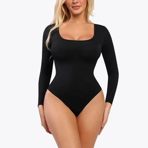 Ofertă 1+1 Bodysuit Modelator Tanga cu Mânecă Lungă RunwayShape - Square Neck