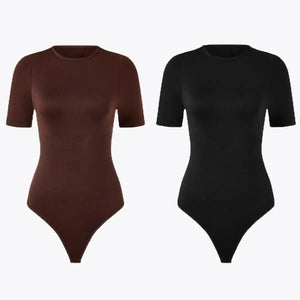 Bodysuit Modelator Tanga cu Mânecă Scurtă RunwayShape - Crew Neck