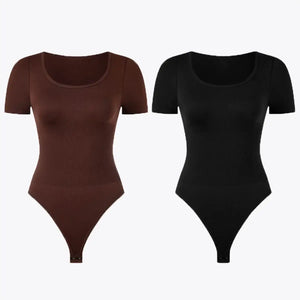 Bodysuit Modelator Tanga cu Mânecă Scurtă RunwayShape - Scoop Neck